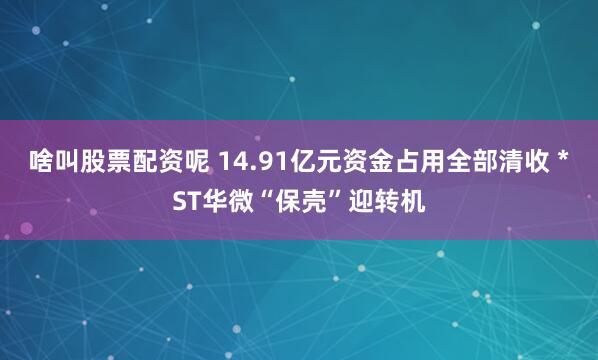 啥叫股票配资呢 14.91亿元资金占用全部清收 *ST华微“保壳”迎转机